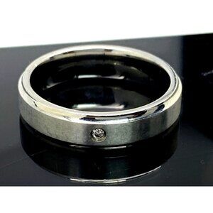 Men's Wedding Band 0.02ct Diamond Silver Tone Stainless Steel 6mm Size 1…